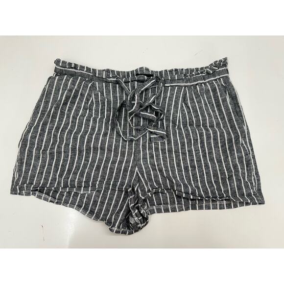 Express Womens Shorts Large Gray Striped Chambray Shorti Elastic Waist High Rise - Picture 1 of 11